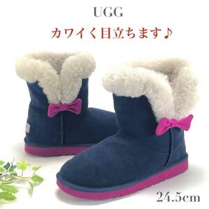 UGG Australia アグ オーストラリア KOURTNEY 1005398K ムートン ブーツ シープスキン ブルー ピンク リボン 24.5 レディース ブランド