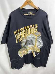 ■ USA製 ビンテージ NHL ピッツバーグ ペンギンズ イラストプリント 半袖 Tシャツ サイズXXXL 黒 スポーツ ホッケー PENGUINS ■