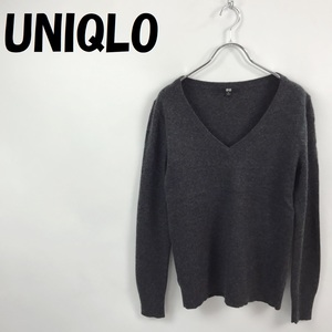 【人気】UNIQLO/ユニクロ カシミヤ100％ Vネックニット セーター チャコールグレー サイズM レディース/S3739