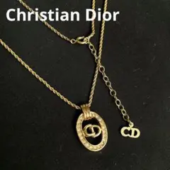 美品✨Christian Dior CDロゴラインストーンネックレス ゴールド