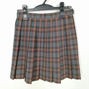 1円 スクールスカート 夏物 w60-丈43 チェック 中学 高校 ミニ丈 プリーツ 学生服 制服 女子 中古 HK7650