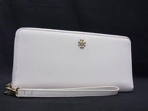 ■美品■ TORY BURCH トリーバーチ レザー ラウンドファスナー 長財布 ウォレット 小銭入れ 札入れ オフホワイト系 DF5658