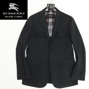 ◆BURBERRY BLACK LABEL バーバリー ブラックレーベル 裏地チェック柄 ストレッチ コットン 2釦 ジャケット 黒 ブラック M