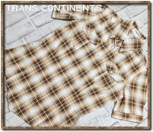 美品！！☆TRANS CONTINENTS　トランスコンチネンツ　チェック半袖シャツ　白×茶☆