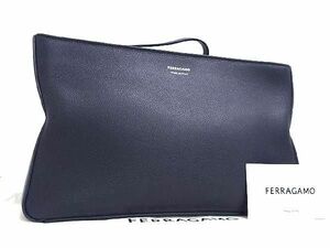 ■新品同様■ Salvatore Ferragamo フェラガモ レザー クラッチバッグ セカンドバッグ メンズ ネイビー系 AW3520