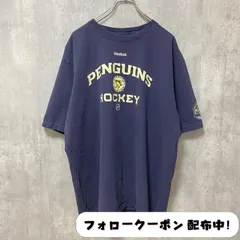 古着 used　Reebok　リーボック　半袖プリントTシャツ　ホッケー　ペンギン　スポーツTシャツ　紺　ネイビー