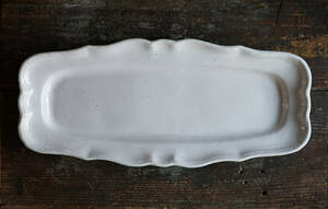 古い大きな白錫釉ファイアンス魚皿 / 18世紀・フランス / アンティーク 古道具 民陶