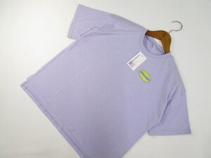 キッズ 新品タグ付 Material Blue bis ドロップショルダー 五分袖 ラウンドネック Tシャツ 160 パープル地 英字プリント 【メール便可】