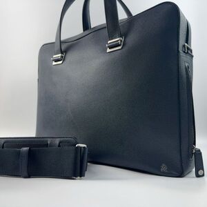 【美品】dunhill カドガン ブリーフケース 2way レザー ダークネイビー メンズ ビジネスバッグ ショルダーバッグ 紺 本革 A4 書類 通勤 1円