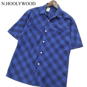 N.HOOLYWOOD ミスターハリウッド 春夏 半袖 ワーク★ ブロック チェック シャツ Sz.36　メンズ ネイビー 日本製　A3T05082_5#A