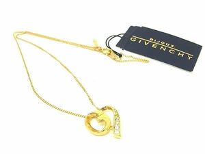 ■美品■ GIVENCHY ジバンシィ ロゴモチーフ ラインストーン ネックレス ペンダント アクセサリー レディース ゴールド系 DE4491