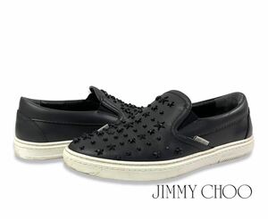 正規品 JIMMY CHOO GROVE ジミーチュウ スター スタッズ レザー スリッポン シューズ メンズ スニーカー 星 革靴 ネイビー 40.5