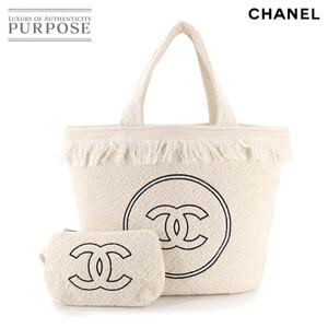 未使用 展示品 シャネル CHANEL ビッグココマーク フリンジ ビーチ バッグ コットン ホワイト AA8386 Beach Bag 90175972