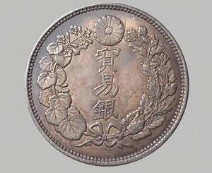  極美品 　 日本硬貨 明治時代 貿易銀 大日本明治八年 旭日竜 比重：10.26　銀貨