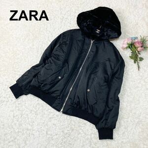 美品 ZARA ザラ リバーシブル ボンバージャケット フェイクファー M ブラック ユニセックス レディース B102331-81