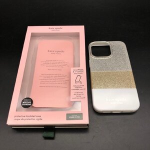 SW0109-19-4-4 美品 kate spade ケイトスペード NEW YORK iPhone 13PRO 6.1(2021) ケース ゴールド シルバー ホワイト ラメ 60サイズ