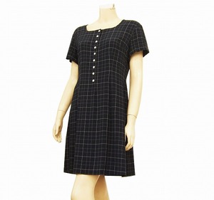 d極美品☆laura ashley*ローラアシュレイ★濃紺×チェック柄★さらり涼しげワンピース★11号(L*40号相当)/レディース