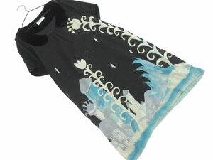 TSUMORI CHISATO ツモリチサト 切替 総柄 ワンピース size2/黒ｘ緑 ■◆ ☆ eec7 レディース