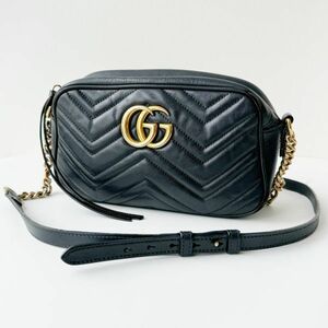 ◆ グッチ GUCCI GGマーモント チェーン ショルダーバッグ 447632 ブラック レザー キルティング レディース 斜め掛け かばん