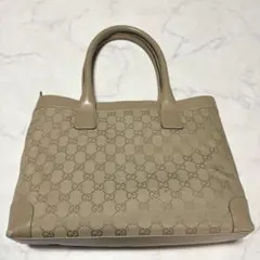 GUCCI GGキャンバス ハンドバッグ レザー ベージュ グッチ 33890