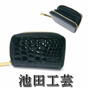 1円【美品】池田工芸 クロコダイル ジッピーコインパース コインケース 財布 クロコ 黒 ゴールド金具 箱 ap9208【一円スタート】