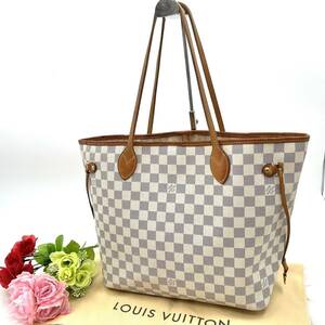 1円スタート LOUIS VUITTON ルイヴィトン ネヴァーフル トートバッグ ダミエ アズール レザー ホワイト N51107 バッグ ブランド 中古品