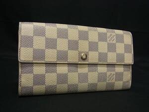 1円 LOUIS VUITTON ルイヴィトン N61735 ダミエアズール ポルトフォイユサラ 二つ折り 長財布 ウォレット アイボリー系 FE6022