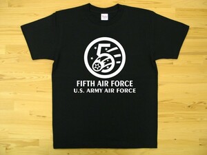 5th AIR FORCE 黒 5.6oz 半袖Tシャツ 白 L ミリタリー U.S. ARMY AIR FORCE FIFTH