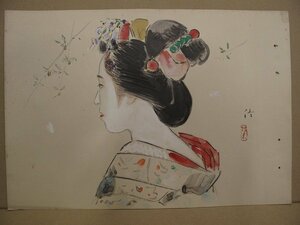 A6105 【真作】小早川清 舞妓 美人画 紙本 肉筆 約46×32cm 日本画 戦前