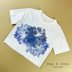 美品 Rag & Bone ラグ & ボーン モザイクプリント ショート丈 半袖カットソー トップス レディース 白 ホワイト サイズXS*QC262