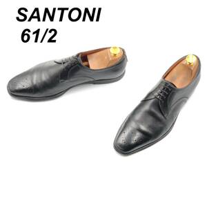 即決 SANTONI サントーニ 24.5cm 6.5 9098 メンズ レザーシューズ プレーントゥ 外羽根 黒 ブラック 革靴 皮靴 ビジネスシューズ