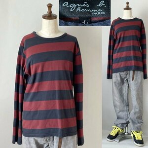 並品★国内正規品 名作 定価15,400円程 日本製 agnes b.homme 4366J019 H21 (J019) アニエスベー オム 太ボーダー ロンT Tシャツ 1 長袖