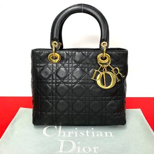 極 美品 Christian Dior クリスチャン ディオール レディディオール レザー 本革 ハンドバッグ ミニ トートバッグ ブラック 296-8