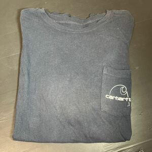 Carhartt カーハート Tシャツ 胸ポケット 背面プリント Tシャツ 3XL 紺色 ネイビー 古着 ビッグTシャツ