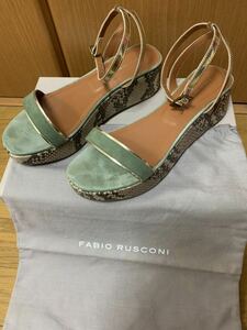 ★FABIO RUSCONI(ファビオルスコーニ) レディース サンダル★サイズ38★24★USED品★グリーン★パイソン★厚底★美品★