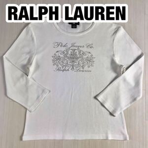 POLO JEANS CO. RALPH LAUREN ポロジーンズ ラルフローレン 長袖シャツ M ホワイト ラメプリント ビッグロゴ ロンT