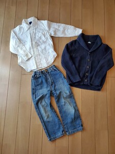 100-110サイズ春秋冬用セットアップ★【GAP★110★カウチン】【GAP★105★薄手白ボタンシャツ】【100★ジーンズ】