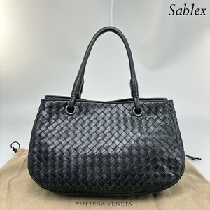 1円【超極美品】BOTTEGA VENETA ボッテガヴェネタ イントレチャート ハンドバッグ トートバッグ レザー ブラック レディース 本革 黒