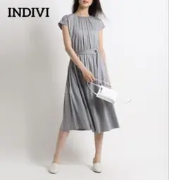 INDIVI★　インディヴィ　ワンピース　グレー　エレガンス　腰紐付　春夏