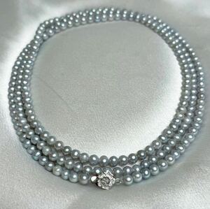 艷やか本真珠 パールネックレス5mm パールロングネックレス 120cm留め具SILVER刻印あり ナチュラルグレー コバルトjewelry pearl 