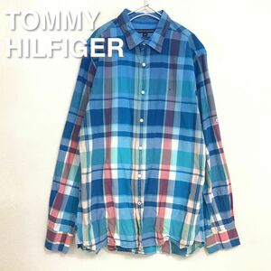 ★USA直輸入!!★【TOMMY HILFIGER トミーヒルフィガー】グラデーション マドラスチェック柄 長袖 シャツ【メンズ M】K2-628