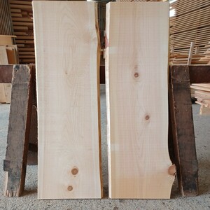 C-1823 　国産ひのき　耳付節板　2枚セット　テーブル　棚板　看板　一枚板　無垢材　桧　檜　DIY