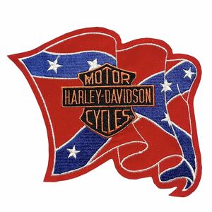 90s USA製 ロゴ ワッペン Harley-Davidson ビンテージ ハーレーダビッドソン パッチ 刺繍 バー&シールド フラッグ6.2×5.6インチ