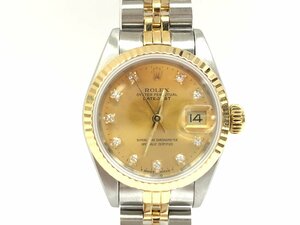 送料無料 新品仕上げ済み ROLEX ロレックス デイトジャスト 69173 R番 10Pダイヤ ゴールド文字盤 シルバー 自動巻き レディース 15.5cm