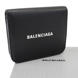 1円 ◆美品 BALENCIAGA バレンシアガ 二つ折財布 コンパクトウォレット 594216 レザー ブラック◆E.Css.zE-26