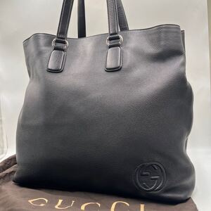 『極美品』GUCCI グッチ ラージトートバッグ ソーホー GG 保存袋付き レザー ビジネス 大容量 黒 ブラック メンズ A4収納可能 32260