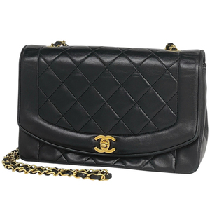 シャネル CHANEL ダイアナ マトラッセ シングルフラップ チェーン ショルダーバッグ ココマーク レザー ブラック A01165 【中古】