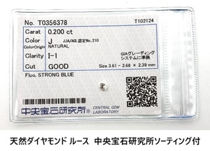 ☆【天然ダイヤ・送料無料】天然ダイヤモンド ルース 0.200ct, J Color, I-1, GOOD 中央宝石研究所ソーティング 新品未使用品