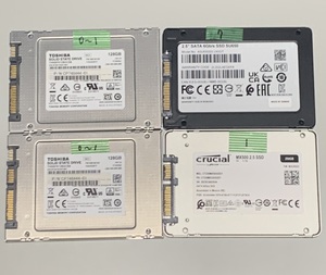 【中古】SSD 短時間使用品4枚セット 128GB 2枚 240~250GB 2枚 / 東芝 THNSFK128GCS8 ADATA SU650SS240GT Crucial CT250MX500SSD1