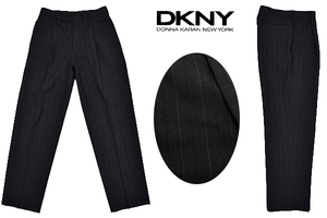 B-0010★美品★DKNY ダナキャランニューヨーク★通年 正規品 チャコール ピンストライプ ワンタック スラックスパンツ 30 インチ